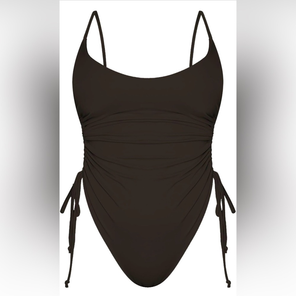 Amazon Women’s Black One-Piece Swimsuit with Side Ties & Ruching